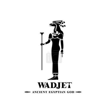Illustration for Ancient egyptian wadjet god silhouette. middle east nurse queen with crown and scepter - Royalty Free Image