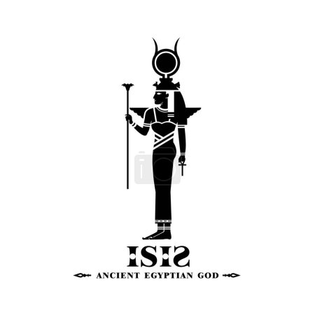 ancient egyptian god isis silhouette. middle east beauty queen with sun crown and scepter