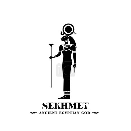 Sekhmet Silueta del antiguo dios egipcio león muerte rey Oriente Medio con corona y cetro