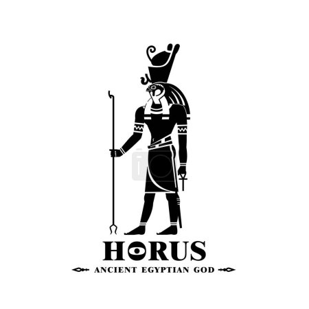 Ancient egypt god horus silhouette middle east king eagle with crown and sun symbol