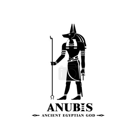 Illustration for Ancient Egyptian god anubis silhouette Middle east death king dog with crown - Royalty Free Image