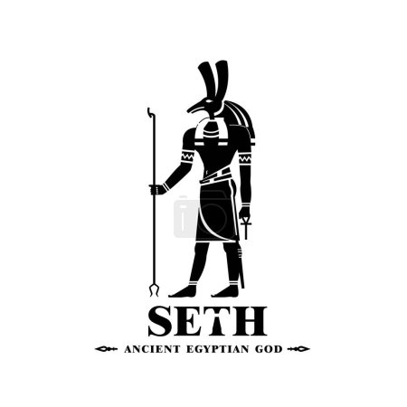 Ancient egyptian god seth silhouette. middle east storm king with crown and scepter