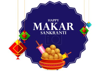 Vector design of Happy Makar Sankranti religious traditional festival of India celebration background
