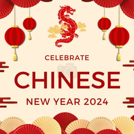 Photo for Happy Chinese New Year 2024  illustrations, greeting cards and background posters, banners. Happy Chinese New Year 2024, ythe ear of dragon. - Royalty Free Image