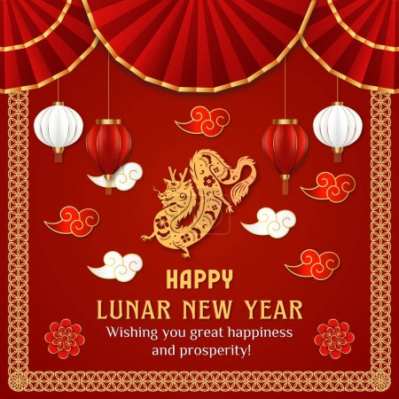 Photo for Happy Chinese New Year 2024  illustrations, greeting cards and background posters, banners. Happy Chinese New Year 2024, ythe ear of dragon. - Royalty Free Image