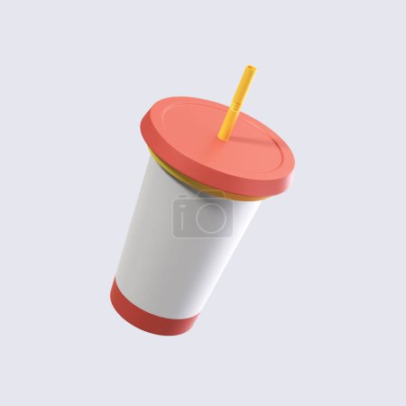 Trinkbecher mit Strohsoda Cola Saft Kaffeemilch 3D Icon Illustration rendern isoliertes Objektelement in transparentem Hintergrund