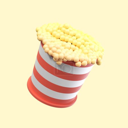 Ein Eimer voller Popcorn-Behälter 3D-Icon-Illustration rendern isolierte Premium-Objektelement in transparentem Hintergrund