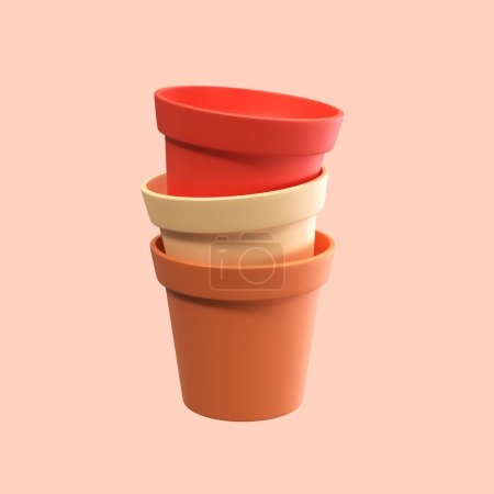 Set of flower pots for gardening indoor garden grow plants on farm 3d render icon illustration