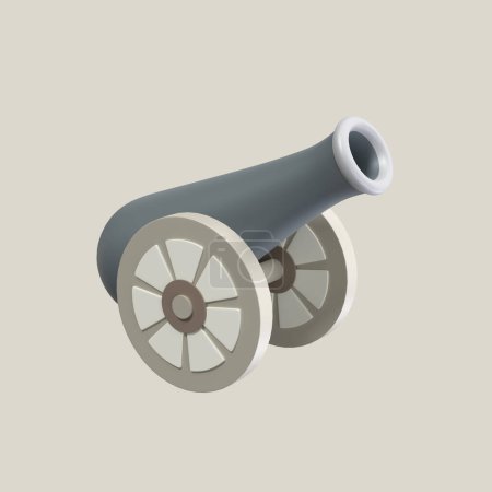 Medieval Cannon Gun 3D Element. Silver Cannon Gun or Gunnery Icon Illustration