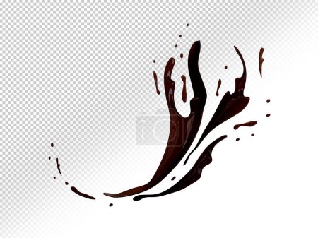 Realistic splash of dark brown coffee. Transparent Image explosion of black coffee drink on transparent background
