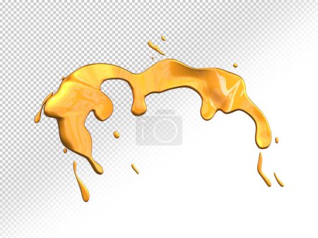 Elegant luxury splash of gold liquid in 3d rendering Transparent Image. Golden splatter transparent background