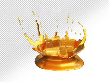 Eleganter Luxus Spritzer Gold Flüssigkeit in 3D-Rendering Transparent Image. Goldener Splatter transparenter Hintergrund