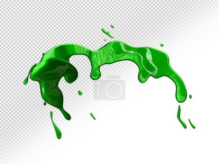 Splashes of green paint. Transparent Image 3d realistic splash drop swirl green color in transparent background