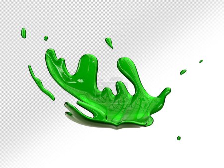 Splashes of green paint. Transparent Image 3d realistic splash drop swirl green color in transparent background