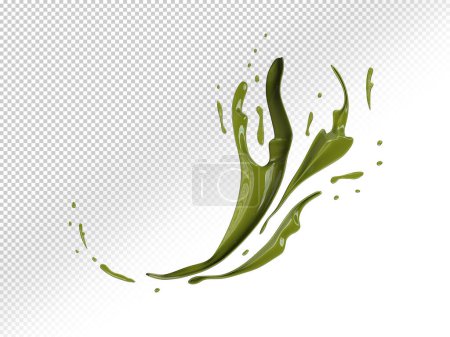 matcha green tea liquid splash texture. Matte green paint splatter against transparent background