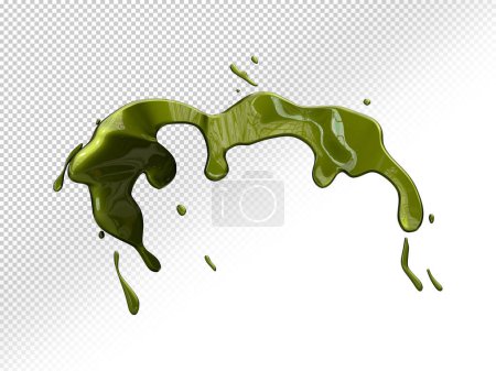 Matcha Grüntee Flüssigkeit Splash Textur. Matter grüner Farbspritzer vor transparentem Hintergrund