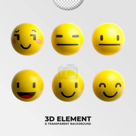 Téléchargez les illustrations : Un jeu d'émoticônes. Dessin animé emoji ensemble. Emoji 3D avec Smiley Face. Ensemble d'icônes vectorielles stylisées 3D - en licence libre de droit