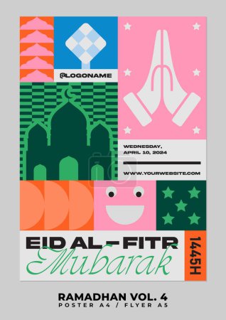 Happy Eid Mubarak Banner Poster Illustration. Ramadán o Ramadán Kareem Diseño Islámico
