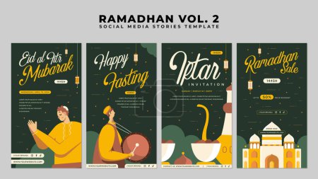 Ramadan Kareem Histoires islamiques Rouleaux Statut. Ramadhan Conception d'affiches sur les médias sociaux