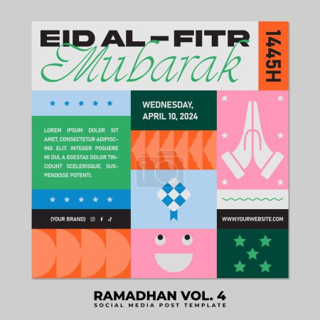 Feliz Eid Mubarak Social Media Post Illustration. Ramadán o Ramadán Kareem Islamic Square Design
