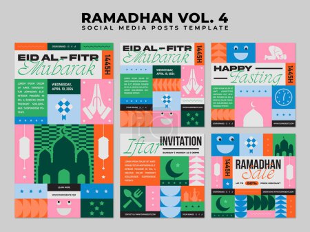 Feliz Eid Mubarak Social Media Post Illustration. Ramadán o Ramadán Kareem Islamic Square Design