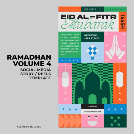 Feliz Eid Mubarak Social Media Story Stories Carretes Ilustración. Ramadán o Ramadán Kareem Diseño Islámico