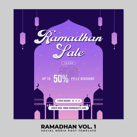 Flache Ramadan oder Ramadhan Square Social Media Post Design Collection mit islamischen Ornamenten