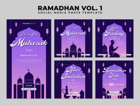 Flache Ramadan oder Ramadhan Square Social Media Post Design Collection mit islamischen Ornamenten