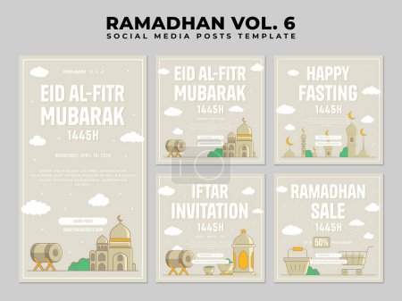 Ramadhan or Ramadan Social Media Post Square Collection with Islamic Design Greetings and Card