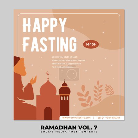 Ramadhan Flat Design para Banner y Redes Sociales. Feliz Eid Mubarak Social Media Post Ilustración