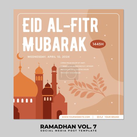 Ramadhan Flat Design para Banner y Redes Sociales. Feliz Eid Mubarak Social Media Post Ilustración