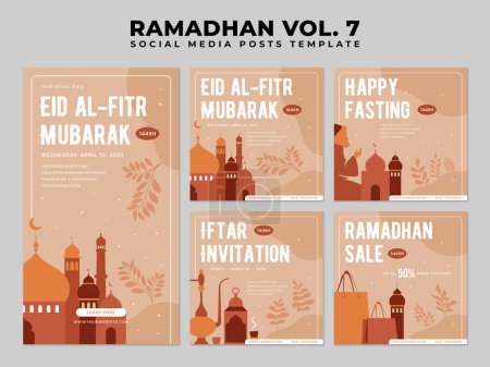 Ramadhan Flat Design for Banner and Social Media. Happy Eid Mubarak Social Media Post Illustration