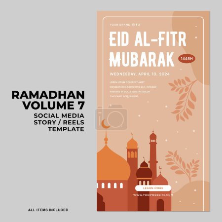 Ramadhan Flat Design pour bannière et médias sociaux. Happy Eid Moubarak Social Media Story Reels Illustration