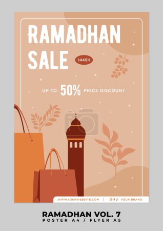 Ramadhan Flat Design pour bannière et médias sociaux. Happy Eid Moubarak Affiche ou Flyer Illustration
