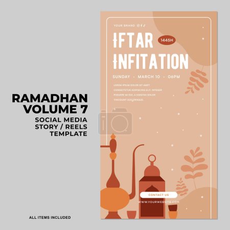 Ramadhan Flat Design para Banner y Redes Sociales. Feliz Eid Mubarak Social Media Story Carretes Ilustración