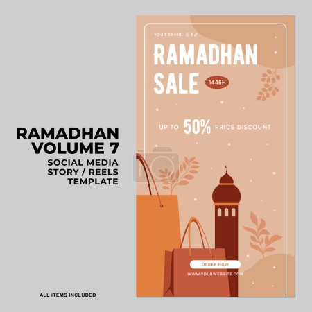 Ramadhan Flat Design für Banner und Social Media. Happy Eid Mubarak Social Media Story als Illustration