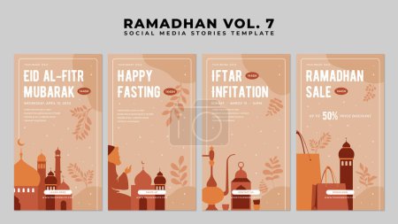 Ramadhan Flat Design for Banner and Social Media. Happy Eid Mubarak Social Media Story Reels Illustration