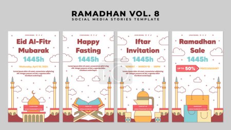 ramadan kareem diseño de post medios sociales. Ramadán plano o Ramadán Historias de medios sociales Colección de carretes de diseño con estilo árabe