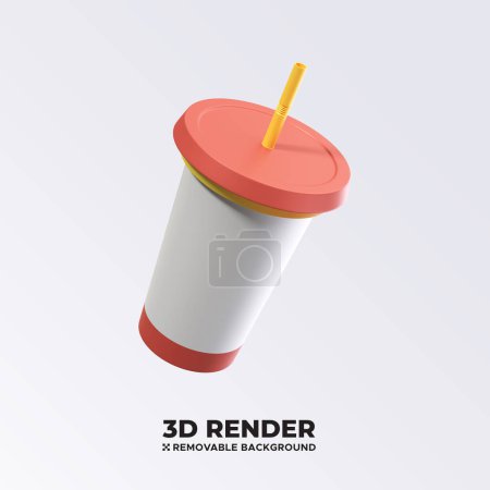Drinking cup with straw soda cola juice coffee milk 3D icon illustration render isolated object element in PSD transparent background