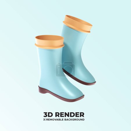 Illustration for Garden or farm boots 3d object concept icon illustration isolated on removable background psd file - Royalty Free Image