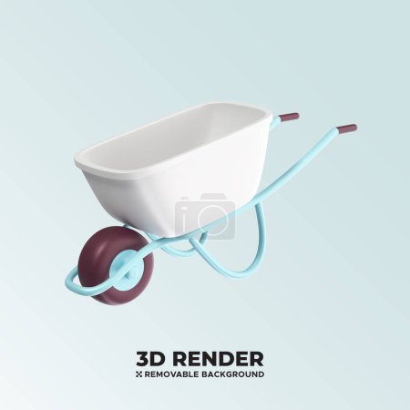 Illustration for 3D Cargo garden realistic wheelbarrow working device for trash and gardening - Royalty Free Image