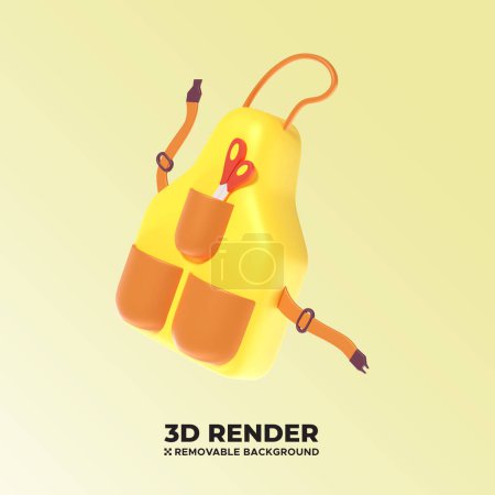 Illustration for Realistic Gardening Apron 3D render concept icon illustration - Gardening or farming cloth psd and png - Royalty Free Image