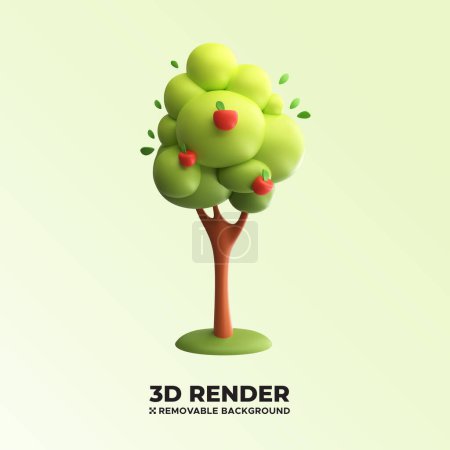 Illustration for Apple Tree 3D object concept icon illustration isolated on removable background psd file - Royalty Free Image