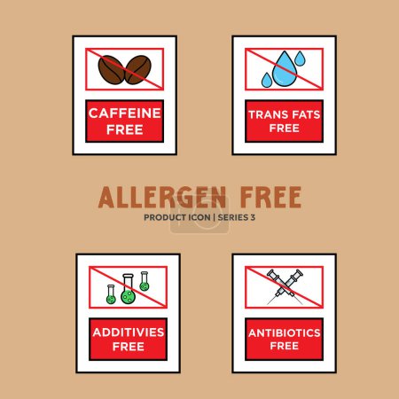 Sans sucre Sans lactose Sans gluten Sans OGM Sans allergène Ensemble d'étiquettes - Collection de produits sans allergène - EPS Badges vectoriels
