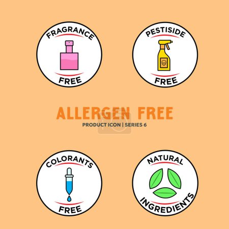 Sugar free Lactose free Gluten free GMO free allergen free label set - Allergen free products collection - EPS Vector badges