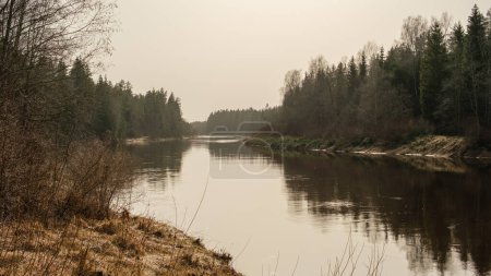 Die ruhige Melodie des Flusses Gauja in der Nähe der Klippen von Licu-Langu in Lettland, ein ruhiger Begleiter der rauen Schönheit der baltischen Landschaft