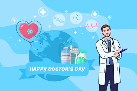 Téléchargez les illustrations : Illustration vectorielle vectorielle de jour des médecins du monde entier pour carte de vœux. - en licence libre de droit
