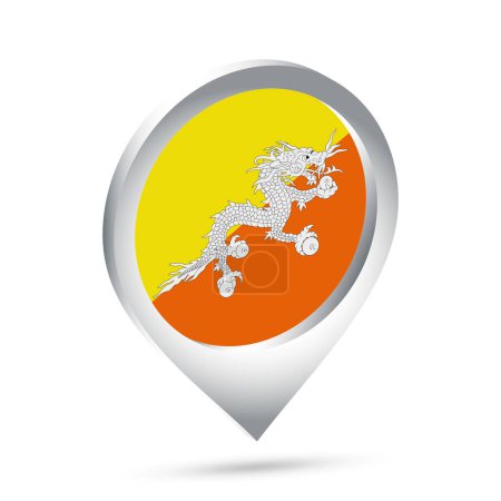 Illustration for Bhutan flag 3d pin icon. Vector illustration. - Royalty Free Image