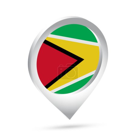 Illustration for Guyana flag 3d pin icon. Vector illustration. - Royalty Free Image