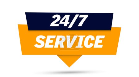 Illustration for 24/7 service sign. 24/7 service sign banner speech bubble. Vector illustration. - Royalty Free Image